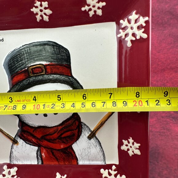 ST. NICHOLAS SQUARE YULETIDE SNOWMAN PLATE HOLIDAY CHRISTMAS STONEWARE, 8.5 inch - Picture 4 of 4